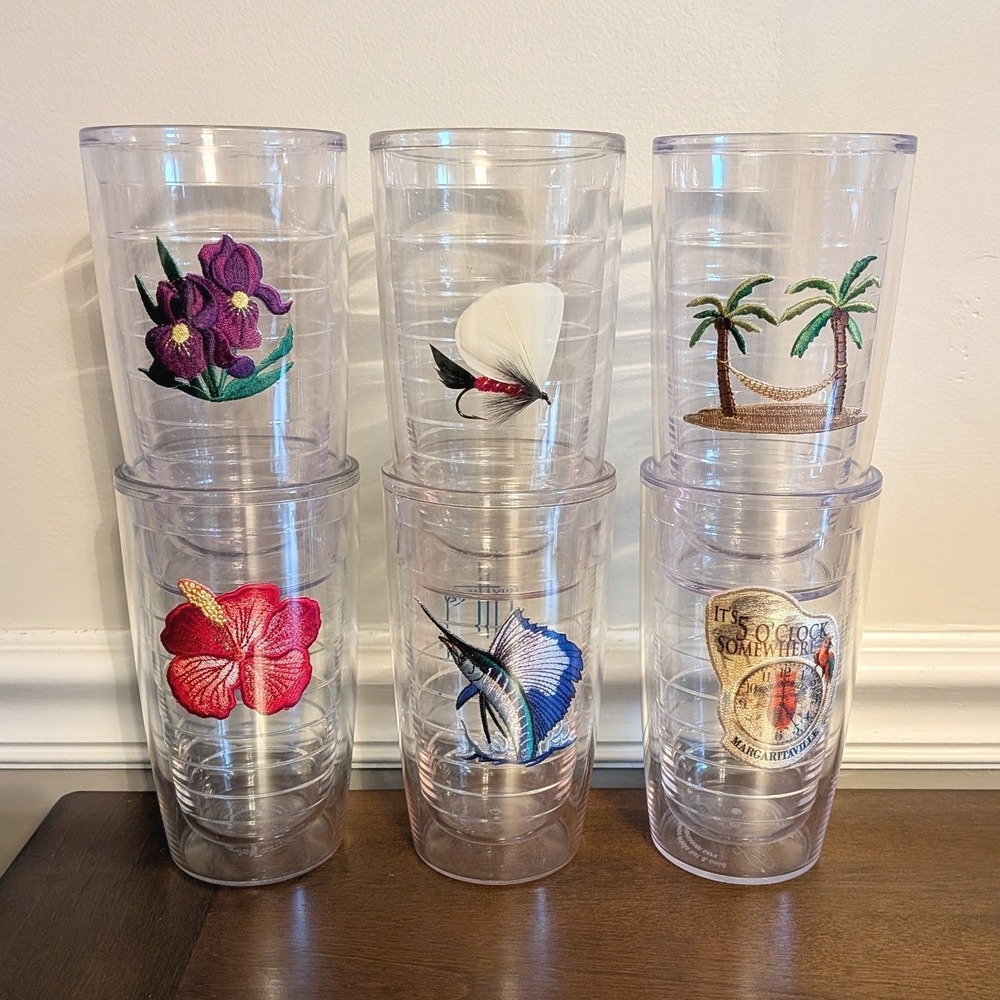 Tervis Tumbler Set of 6 16oz Insulated Glasses Guy Harvey Margaritaville Flowers